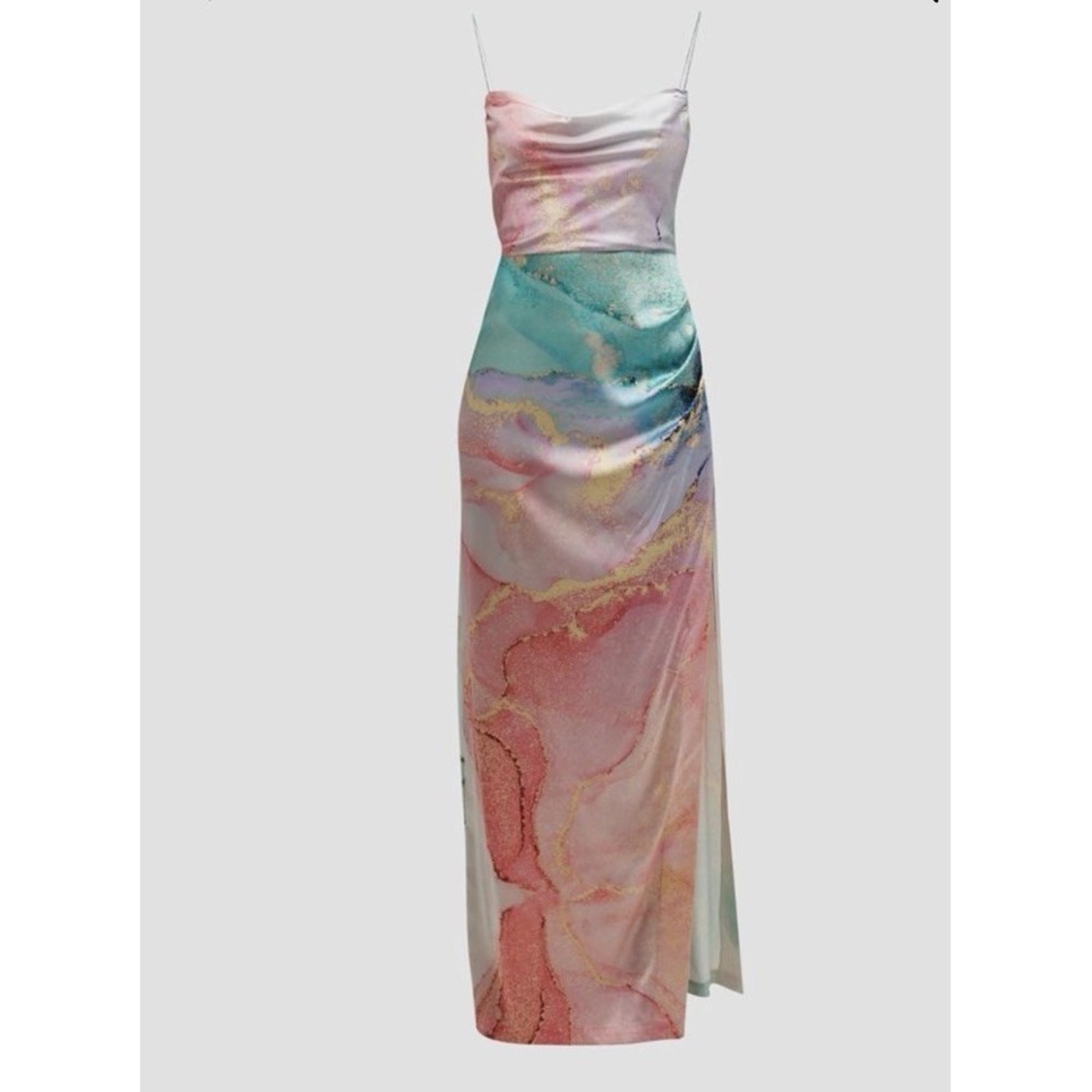 retrofete Marlene Dress in Watercolor Marble Size S Silk